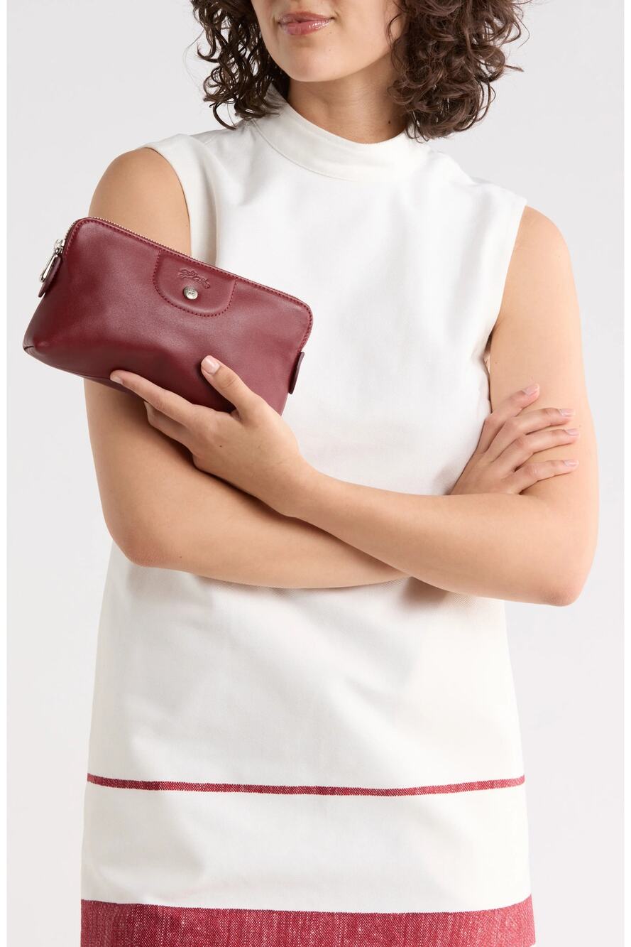Longchamp Le Pliage Cuir Cosmetic Case in Red Lacquer